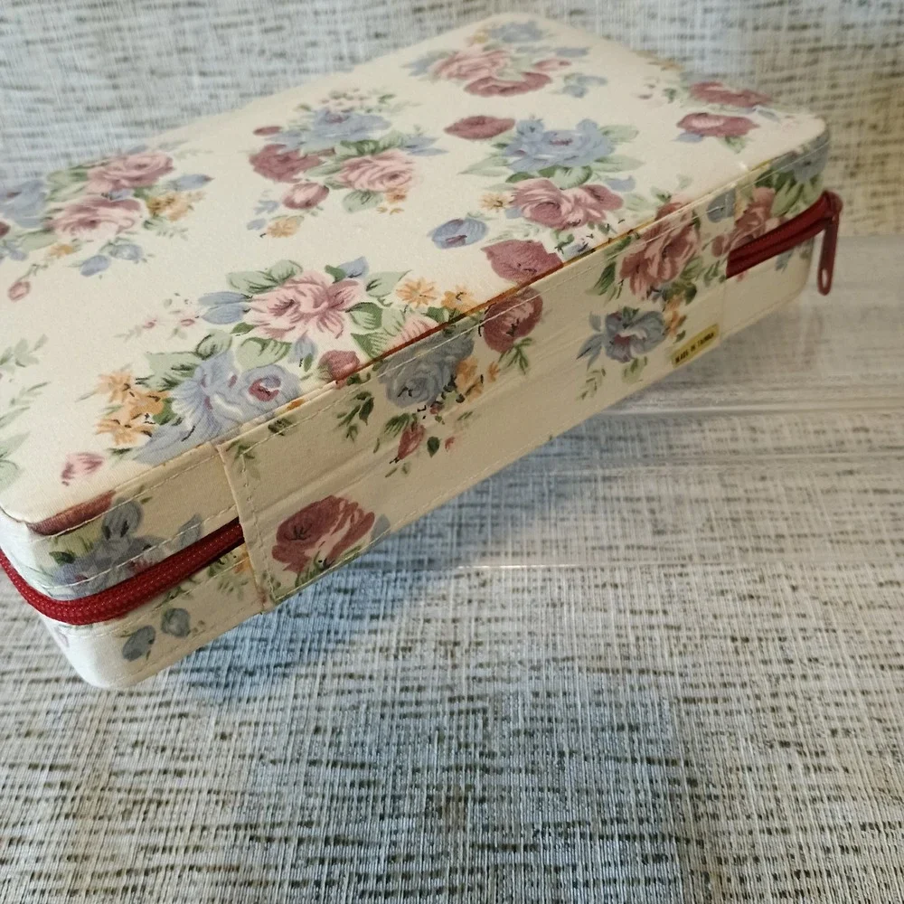 Vtg Floral Jewelry Travel Case Zippered Rose Print Organizer Cottagecore 1990's